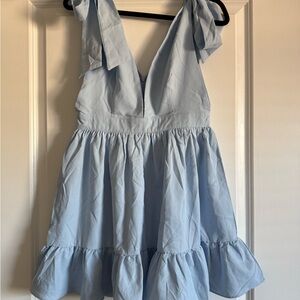 Light Blue Tie-Shoulder Baby Doll Dress